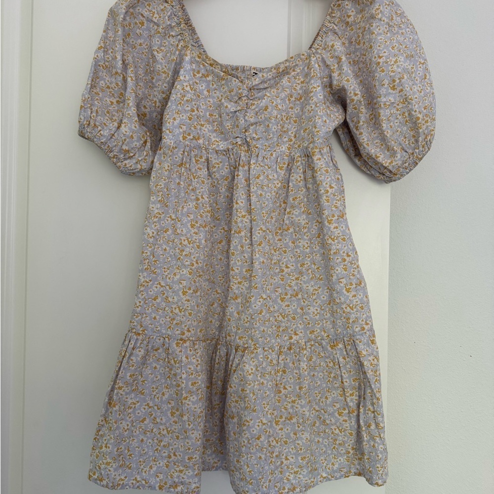 Billabong women’s dainty floral puff sleeve tiered mini sun dress size XS 0 2